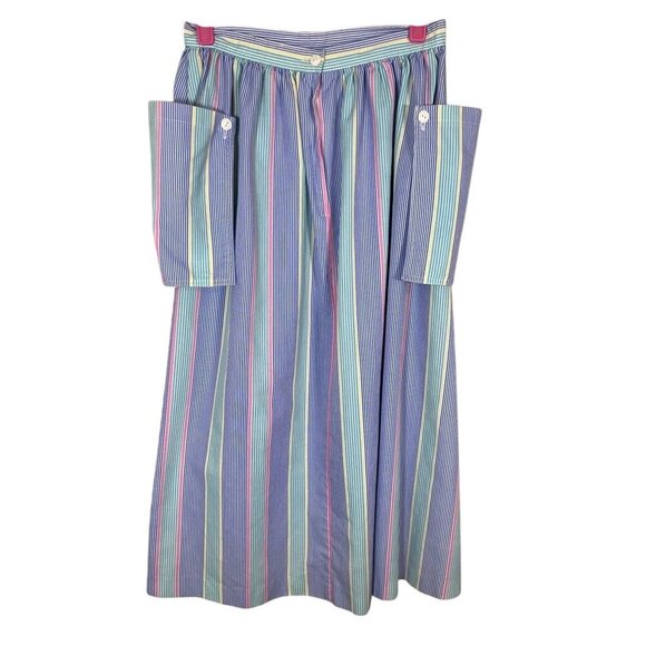 Vintage Striped Skirt 11 Blue Retro Classic Mod Preppy Boho Western Country 80s - Picture 9 of 10